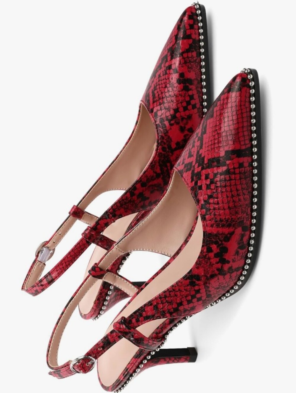 Red Snake-Print Pointed Slingback Heels - Women 10